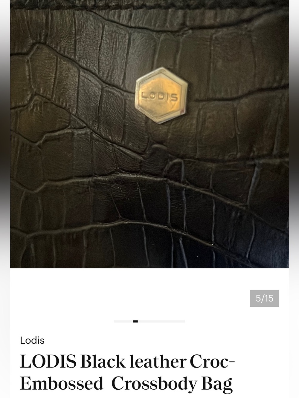 Lodis Black Croc-Embossed Genuine Texas Leather Crossbody w Hexagon LOGO EUC